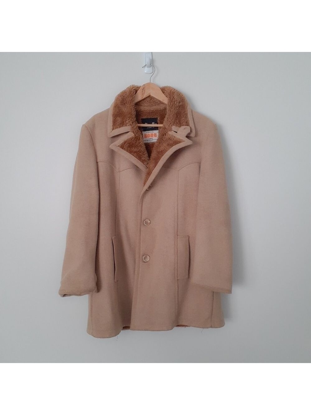 Vintage/Retro 70's/80's Camel Colour Wool Oversized Faux Shearling Winter Jacket